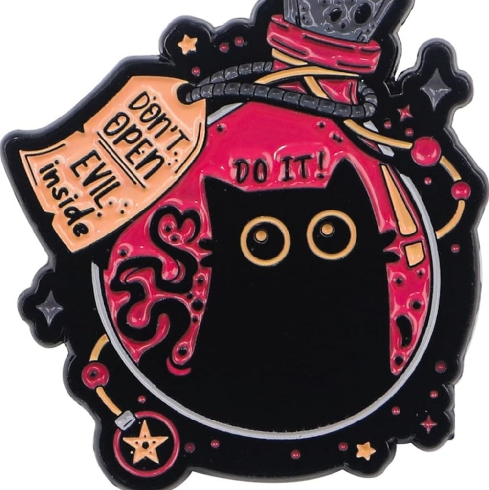 Black & Pink Cat Enamel Pin - Cute Witchy Cat Design